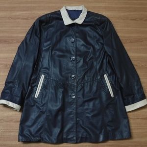 Prens Blue Leather Beige Collar&Cuffs ALine Jacket